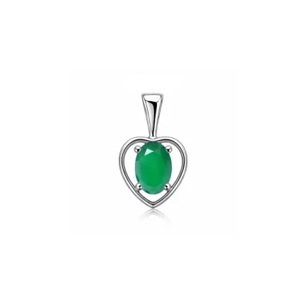 silver pendant heart shaped with 6x4 mm oval green onyx