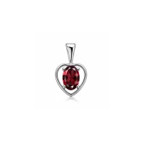 silver pendant heart shaped with 6x4 mm oval garnet