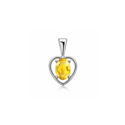 silver pendant heart shaped with 6x4 mm oval citrine