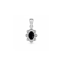silver pendant with 6x4 mm oval black onyx