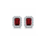 silver studs cluster with 5x7 mm octagon Garnet and cubic zirconia