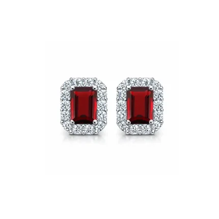 silver studs cluster with 5x7 mm octagon Garnet and cubic zirconia