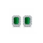 silver studs cluster with 5x7 mm octagon Green Onyx and cubic zirconia