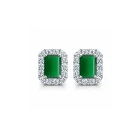silver studs cluster with 5x7 mm octagon Green Onyx and cubic zirconia