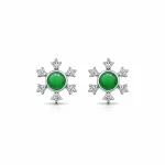silver studs snowflake design with 5 mm round green onyx in band setting and cubic zirconia in prong setting