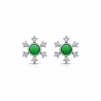 silver studs snowflake design with 5 mm round green onyx in band setting and cubic zirconia in prong setting