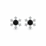 silver studs snowflake design with 5 mm round black onyx in band setting and cubic zirconia in prong setting
