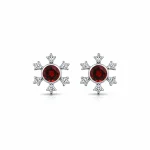 silver studs snowflake design with 5 mm round garnet in band setting and cubic zirconia in prong setting