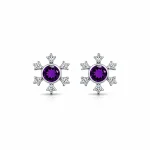 silver studs snowflake design with 5 mm round amethyst in band setting and cubic zirconia in prong setting