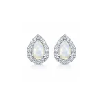 silver studs cluster with 7x5 mm pear Rainbow Moonstone and cubic zirconia