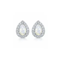 silver studs cluster with 7x5 mm pear Rainbow Moonstone and cubic zirconia