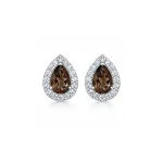 silver studs cluster with 7x5 mm pear smoky quartz and cubic zirconia
