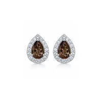 silver studs cluster with 7x5 mm pear smoky quartz and cubic zirconia