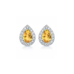 silver studs cluster with 7x5 mm pear Citrine and cubic zirconia