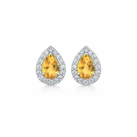 silver studs cluster with 7x5 mm pear Citrine and cubic zirconia
