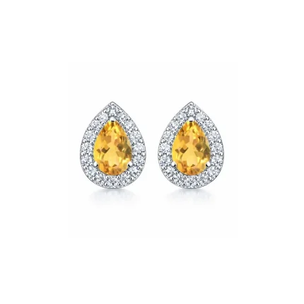 silver studs cluster with 7x5 mm pear Citrine and cubic zirconia