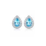 silver studs cluster with 7x5 mm pear blue topaz and cubic zirconia