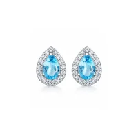 silver studs cluster with 7x5 mm pear blue topaz and cubic zirconia