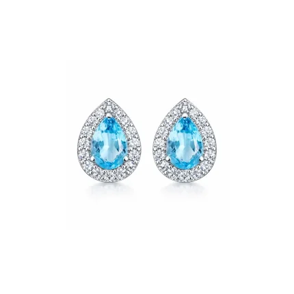 silver studs cluster with 7x5 mm pear blue topaz and cubic zirconia