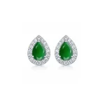 silver studs cluster with 7x5 mm pear green onyx and cubic zirconia