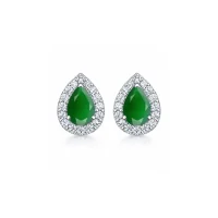 silver studs cluster with 7x5 mm pear green onyx and cubic zirconia