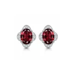 silver studs with 7x9 mm oval Garnet and cubic zirconia