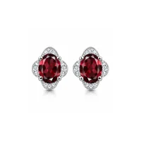 silver studs with 7x9 mm oval Garnet and cubic zirconia