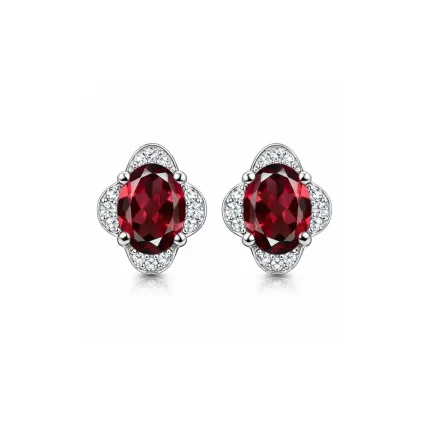 silver studs with 7x9 mm oval Garnet and cubic zirconia