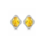 silver studs with 7x9 mm oval Citrine and cubic zirconia