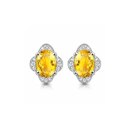 silver studs with 7x9 mm oval Citrine and cubic zirconia