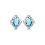 silver studs with 7x9 mm oval Blue Topaz and cubic zirconia