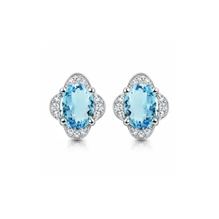 silver studs with 7x9 mm oval Blue Topaz and cubic zirconia