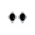 silver studs with 7x9 mm oval Black Onyx and cubic zirconia