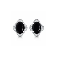 silver studs with 7x9 mm oval Black Onyx and cubic zirconia