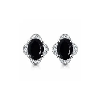 silver studs with 7x9 mm oval Black Onyx and cubic zirconia