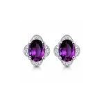silver studs with 7x9 mm oval Amethyst and cubic zirconia