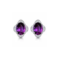 silver studs with 7x9 mm oval Amethyst and cubic zirconia