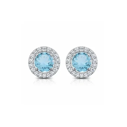 silver studs cluster with 6mm round Blue Topaz and cubic zirconia
