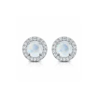 silver studs cluster with 6mm round Rainbow Moonstone and cubic zirconia