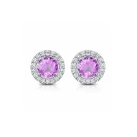 silver studs cluster with 6mm round Brazilian Amethyst and cubic zirconia