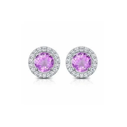 silver studs cluster with 6mm round Brazilian Amethyst and cubic zirconia