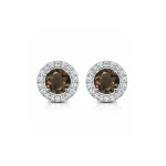 silver studs cluster with 6mm round Smoky Quartz and cubic zirconia