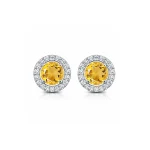 silver studs cluster with 6mm round Citrine and cubic zirconia