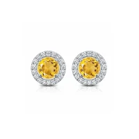 silver studs cluster with 6mm round Citrine and cubic zirconia