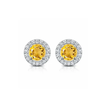 silver studs cluster with 6mm round Citrine and cubic zirconia