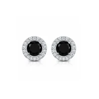 silver studs cluster with 6mm round Black Onyx and cubic zirconia