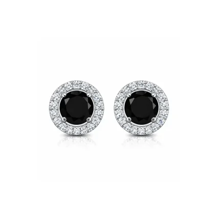 silver studs cluster with 6mm round Black Onyx and cubic zirconia