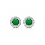 silver studs cluster with 6mm round Green Onyx and cubic zirconia