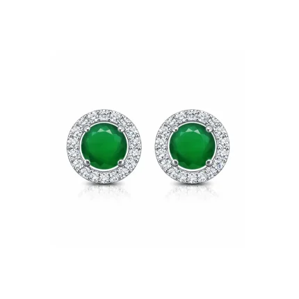 silver studs cluster with 6mm round Green Onyx and cubic zirconia