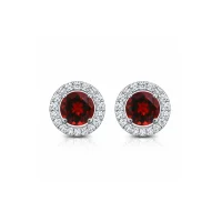 silver studs cluster with 6mm round Garnet and cubic zirconia